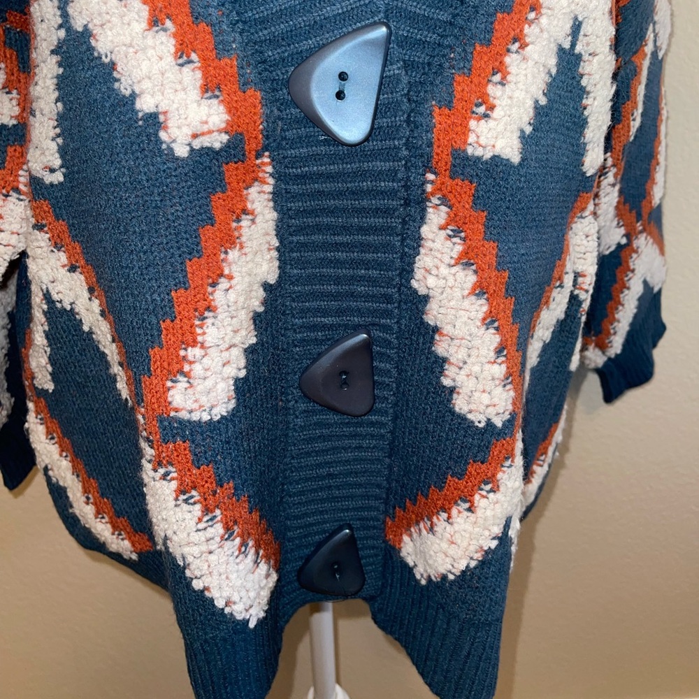 NWT Adora Teal & Orange Geometric Abstract Shaped Button Cardigan One Size - Picture 8 of 16